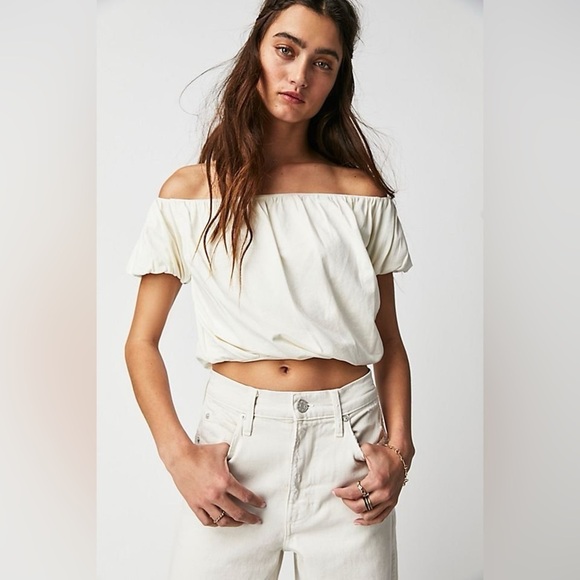 NWT Free People We The Free Here To Slay Tee Ivory M Boho off shoulder cropped - Picture 3 of 16